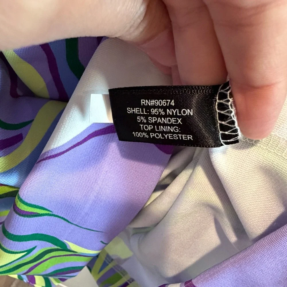 Boston Proper Purple Midi Dress with Green and Blue Abstract Leaf Print - Picture 4 of 6